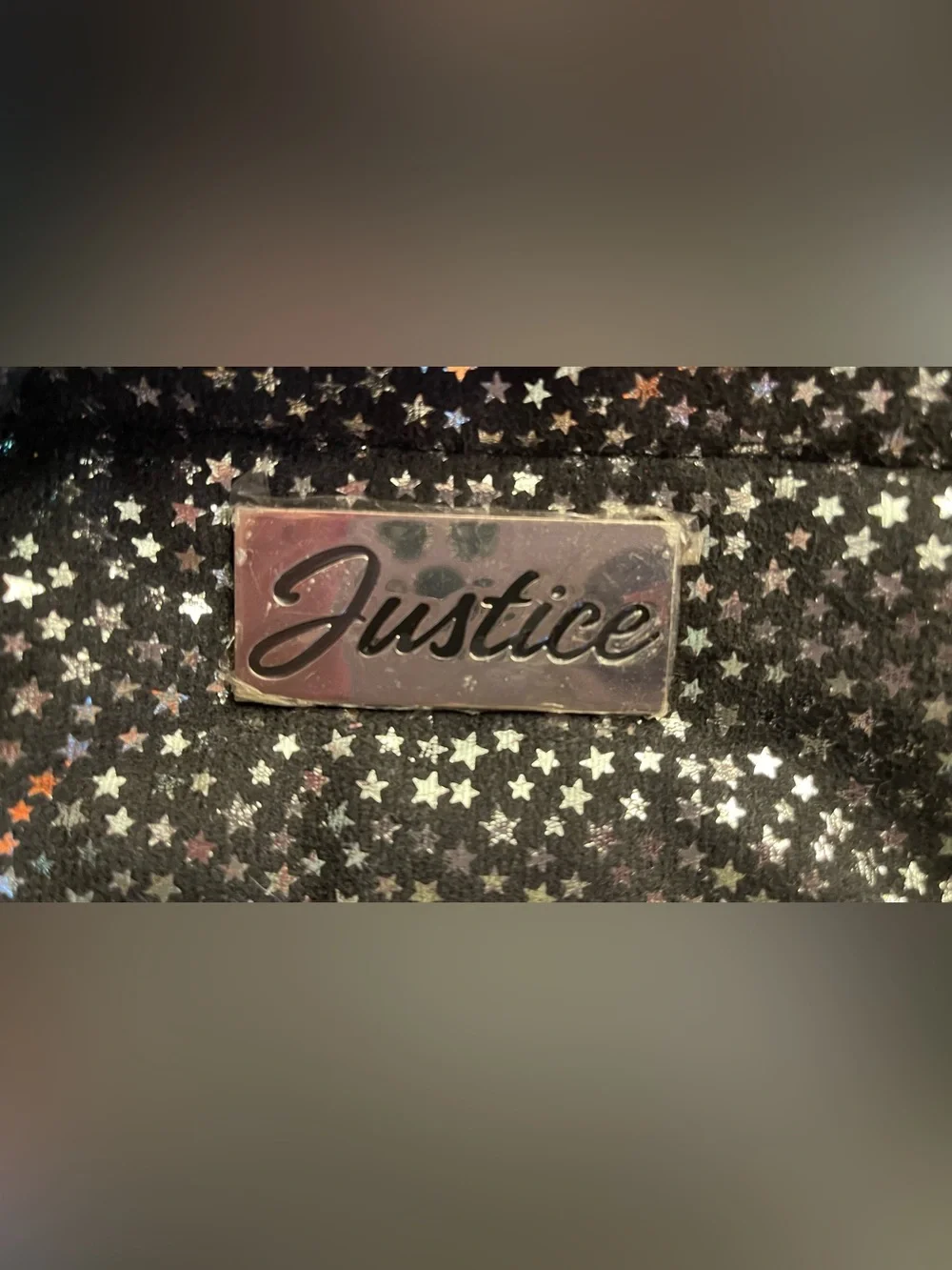 Justice Black and silver Star-Print duffle Bag with Rainbow Strap new